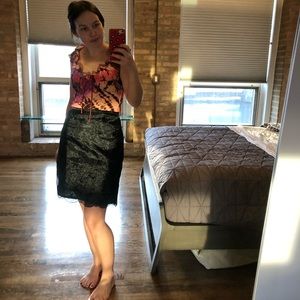 Black Embroidered Pencil Skirt w/scalloped hem